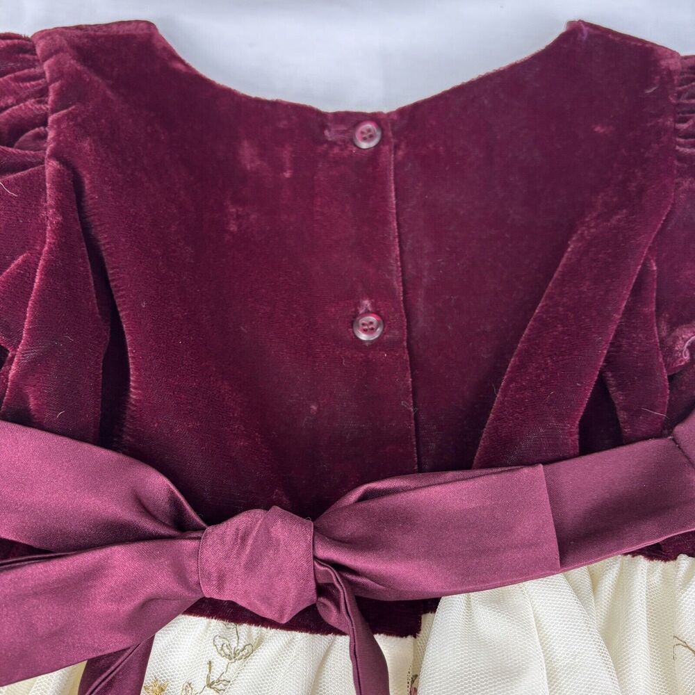 La Princess Short Sleeve Girls Holiday Formal Dress Maroon Cream Floral Size 4T - Picture 5 of 10